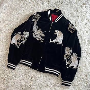 Amazon.co.jp: 星姫 スカジャン ベロア 白龍 白虎 ホワイト